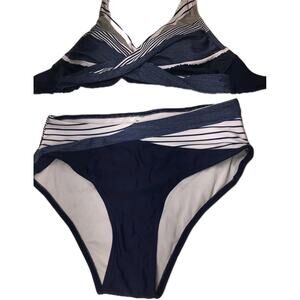 Zando Two Piece Blue And White Striped Bikini Size Small